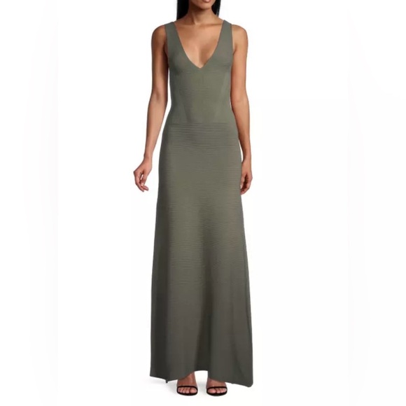 Emporio Armani Seamless Ottoman Maxi Dress In Olive Green - Picture 1 of 7